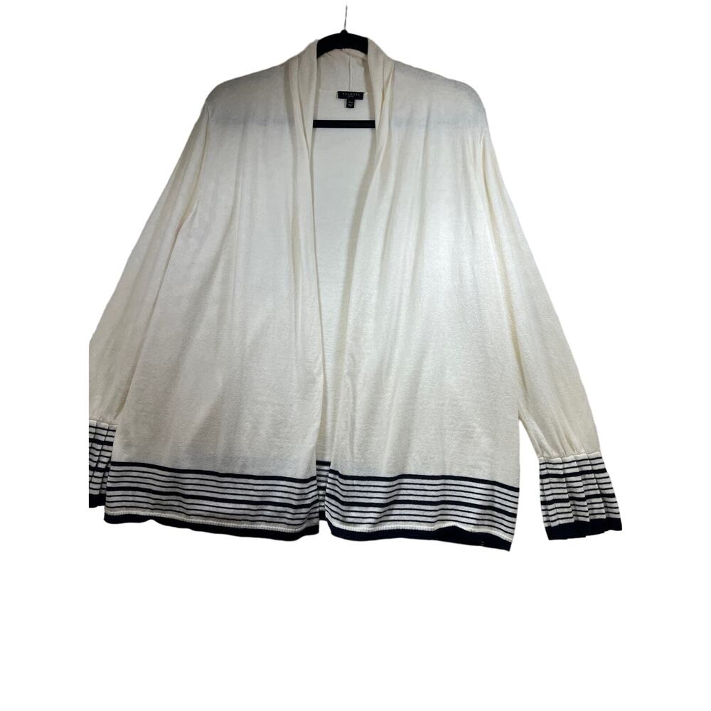 Talbots Cream Navy Stripe Pleated Cashmere Cardigan Sweater Women XLP XL Petite